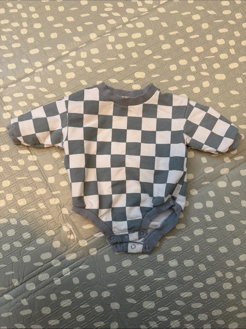 Boho and Baby Slate Blue & White Baby One-Piece Sweater Checker Bodysuit